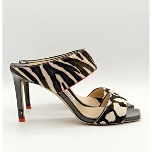 Jimmy Choo Hira 100 Printed Calf-Hair Heels Black/White Zebra Print Sz EU 36 6